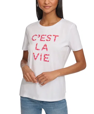 Karl Lagerfeld Women's C'est La Vie Graphic T-shirt In White,pink