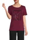 Karl Lagerfeld Women's Embellished C'est La Vie Crystal Top In Burgundy