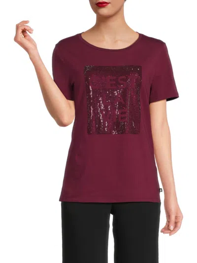 Karl Lagerfeld Women's C'est La Vie Rhinestone Cotton T-shirt In Burgundy