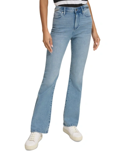 Karl Lagerfeld Women's Chain-accent Wide-leg Jeans In Porcelain Blue Wash