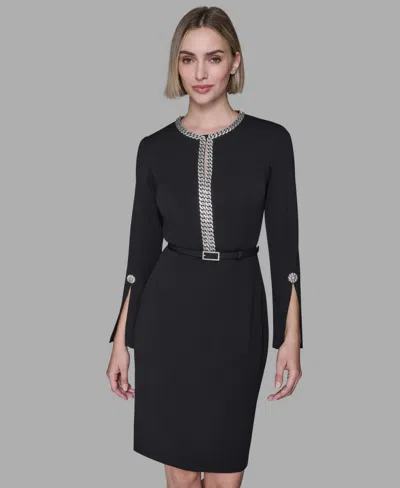 Karl Lagerfeld Women's Chain Trim Sheath Dress In Black