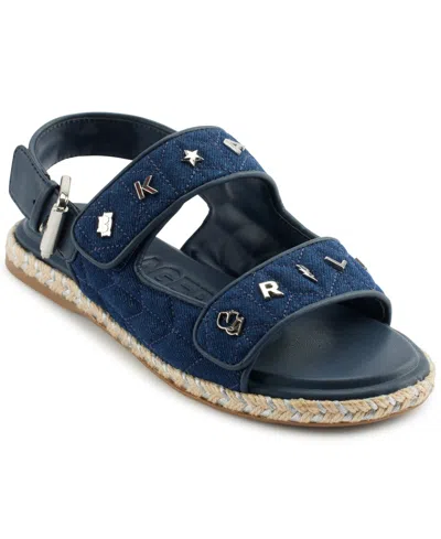 Karl Lagerfeld Women's Charlay Studs Ankle-strap Espadrille Flat Sandals In Dark Denim