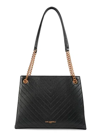 Karl Lagerfeld Women's Charlotte Chevron Quilted Leather Shoulder Bag In Black