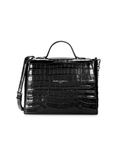 Karl Lagerfeld Women's Charlotte Croc Embossed Leather Satchel In Black