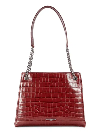 Karl Lagerfeld Women's Charlotte Croc Embossed Leather Tote In Red