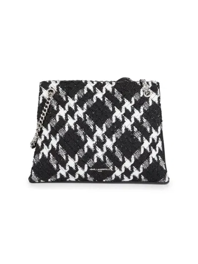 Karl Lagerfeld Women's Charlotte Houndstooth Pattern Shoulder Bag In Black