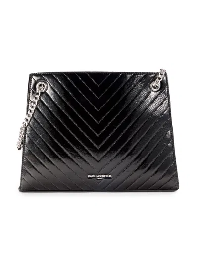 Karl Lagerfeld Women's Charlotte Quilted Patent Leather Tote In Black Silver