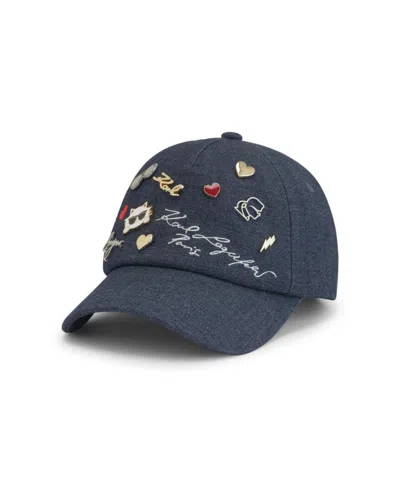 Karl Lagerfeld Women's Charm Denim Baseball Hat In Dark Denim