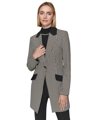 Karl Lagerfeld Women's Checkered One-button Blazer In Blk,sft Wt