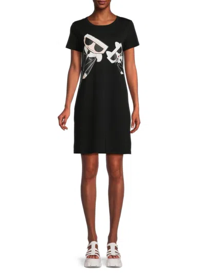 Karl Lagerfeld Women's Choupette Graphic T Shirt Dress In Black