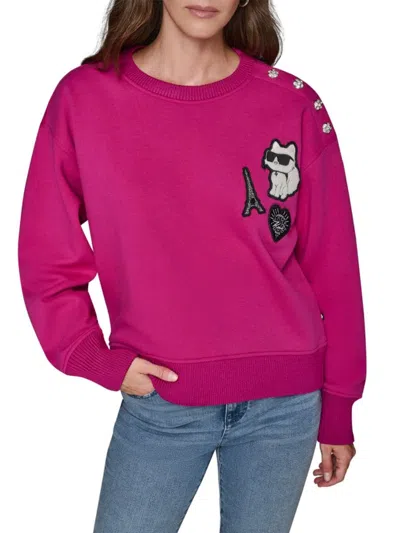 Karl Lagerfeld Choupette Long Sleeve Sweater In Pink