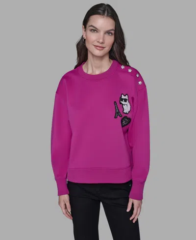 Karl Lagerfeld Women's Choupette Patch Detail Sweatshirt In Pink