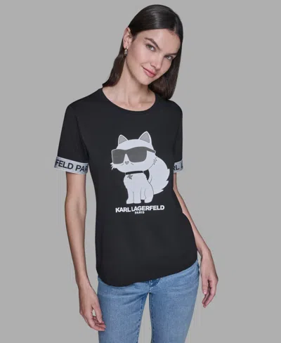 Karl Lagerfeld Women's Choupette Printed Short-sleeve T-shirt In Black