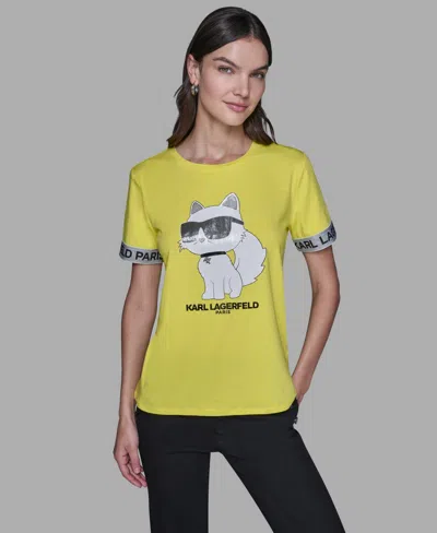 Karl Lagerfeld Women's Choupette Printed Short-sleeve T-shirt In Yellow