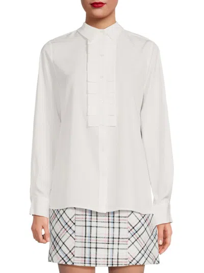 Karl Lagerfeld Women's Classic Fringe Button Down Shirt In Soft White