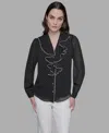 Karl Lagerfeld Women's Clip-dot Ruffled Blouse In Gray