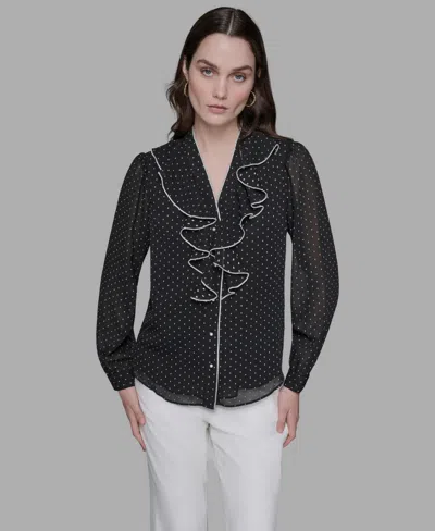 Karl Lagerfeld Women's Clip-dot Ruffled Blouse In Multi