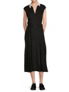 Karl Lagerfeld Women's Collar-detail Belted Linen-blend Midi-dress