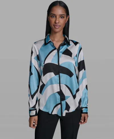 Karl Lagerfeld Women's Collared Button-down Top In Blue