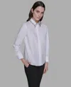 Karl Lagerfeld Women's Collared Long Sleeve Embellished Top In White