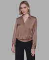 Karl Lagerfeld Women's Collared Neck Blouse In Brown