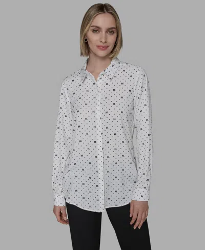 Karl Lagerfeld Women's Collared Neck Top In White
