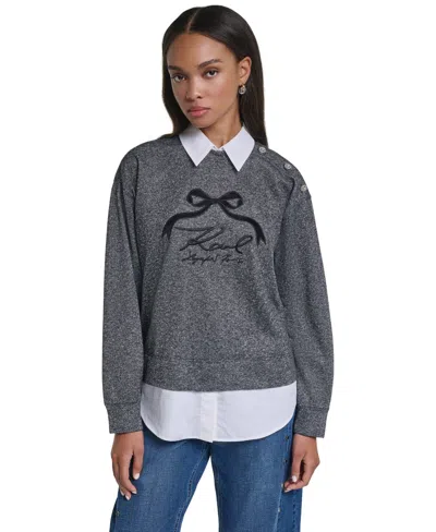 Karl Lagerfeld Women's Collared Oversized Logo-bow Sweatshirt In Multi
