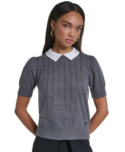 Karl Lagerfeld Women's Collared Short Sleeve Sweater In Gray