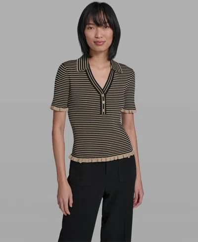 Karl Lagerfeld Women's Collared Short-sleeves Sweater In Multi