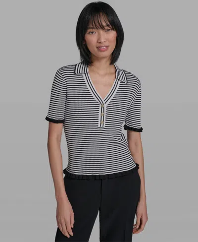 Karl Lagerfeld Women's Collared Short-sleeves Sweater In Black