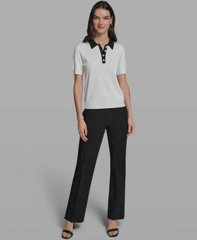 Karl Lagerfeld Women's Collared Short-sleeve Sweater In Multi