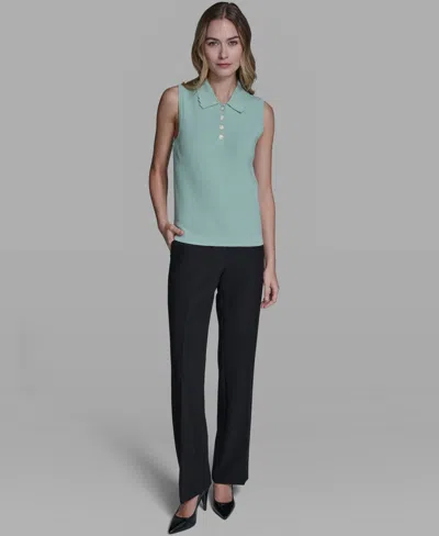 Karl Lagerfeld Women's Collared Sleeveless Sweater In Green