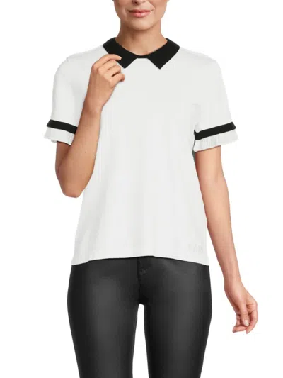 Karl Lagerfeld Women's Collared Top In Soft White Black