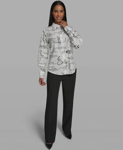 Karl Lagerfeld Women's Collared Woven Blouse In Multi