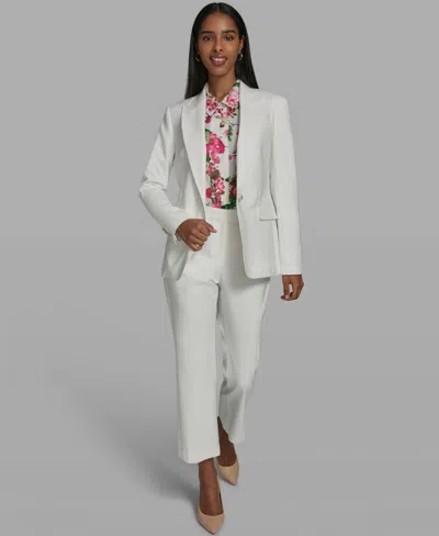 Karl Lagerfeld Womens Collared Woven Blazer Short Sleeve Collared Blouse Woven Ankle Pants In White
