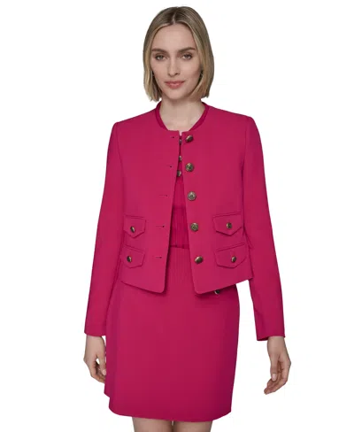 Karl Lagerfeld Women's Collarless Four-pocket Crop Blazer In Pink