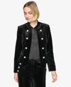 Karl Lagerfeld Womens Collarless Open Front Jacket Straight Velvet Pants Embroidered Velvet Short Sleeve Top In Black