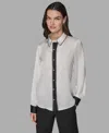 Karl Lagerfeld Women's Color Block Long Sleeve Top In Gray