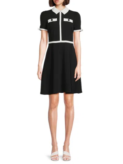 Karl Lagerfeld Women's Colorblock Fit & Flare Mini Dress In Black