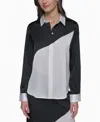 Karl Lagerfeld Women's Colorblocked Button-front Top In Black  Soft White