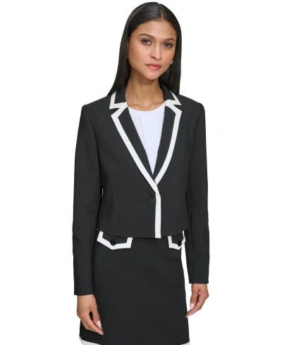 Karl Lagerfeld Women's Colorblocked Cropped Single-button Blazer In Black,soft White