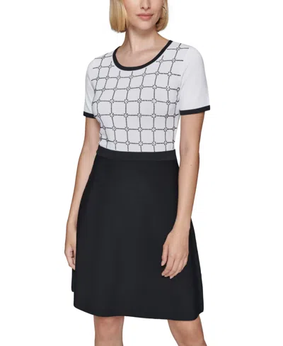Karl Lagerfeld Women's Colorblocked Embellished Dress In Soft White Black