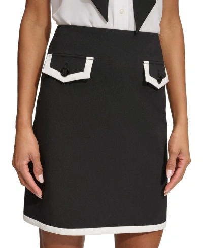 Karl Lagerfeld Women's Colorblocked Flap-pocket Skirt In Black,soft White