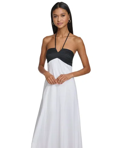 Karl Lagerfeld Women's Colorblocked Halter Midi Dress In Blk,sft Wt |  ModeSens