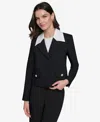 Karl Lagerfeld Women's Colorblocked Lapel Blazer In Black Combo Soft White