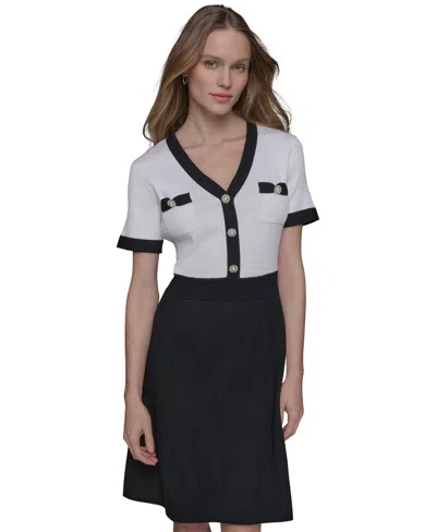 Karl Lagerfeld Women's Colorblocked Sweater Dress In Sft Wt,blk