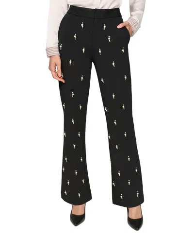 Karl Lagerfeld Women's Comfort Faux-pearl-embellished Pants In Black