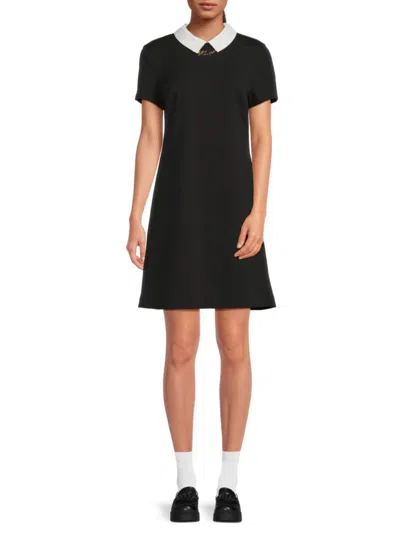Karl Lagerfeld Women's Contrast Collar Knit Minidress In Black White