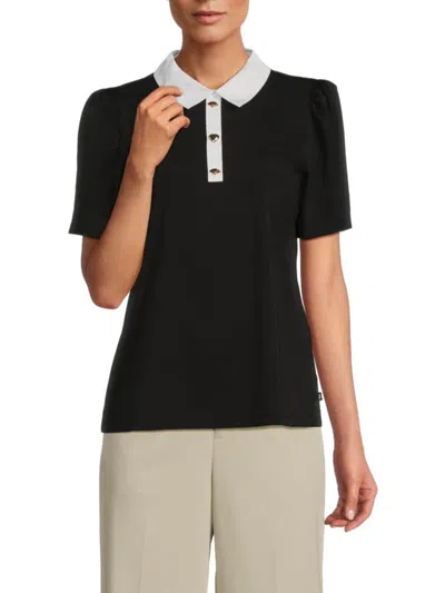 Karl Lagerfeld Women's Contrast Collar Top In Black White