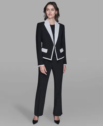 Karl Lagerfeld Women's Contrast Cropped Lapel Collar Jacket In Black